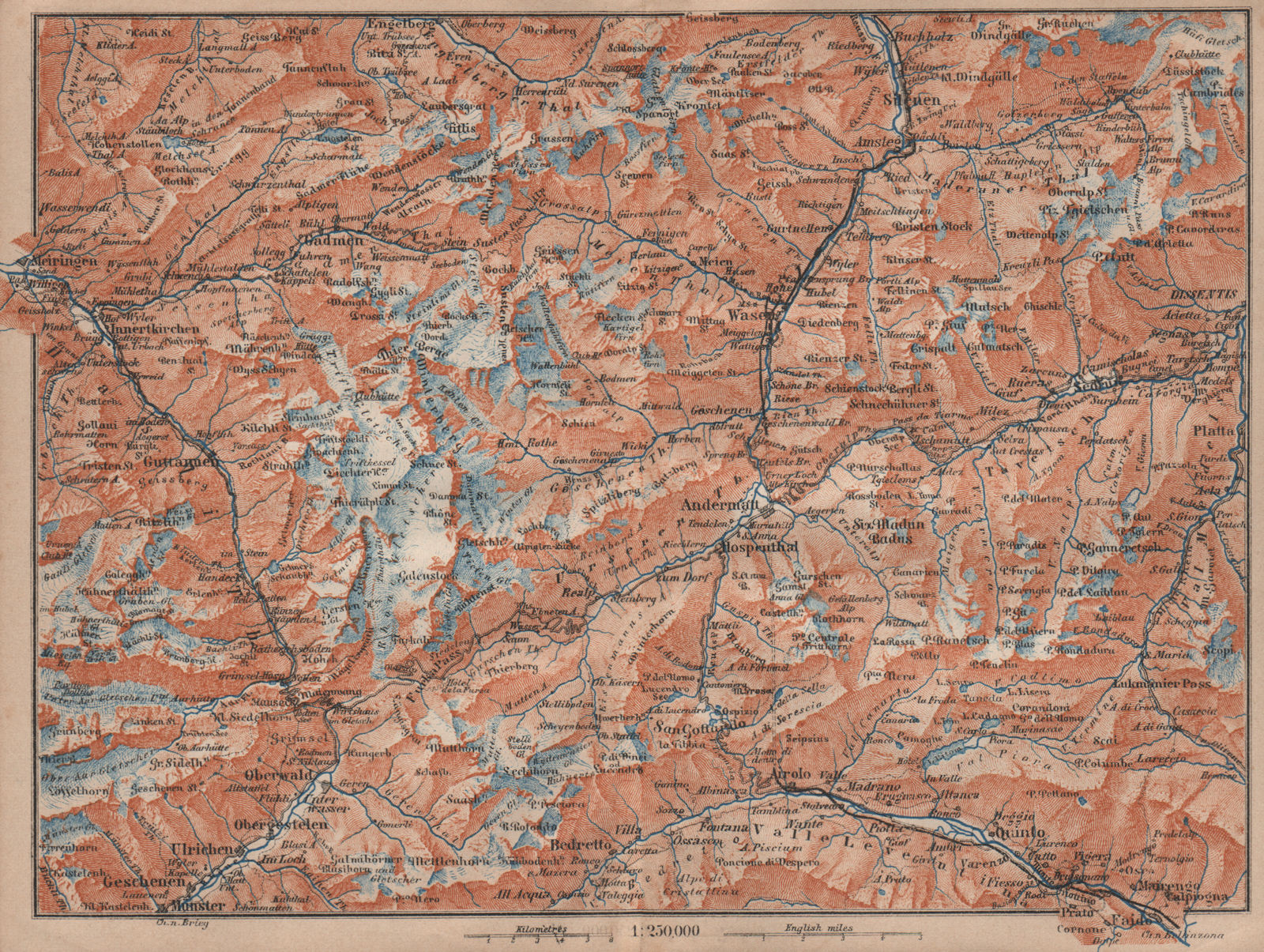 ST GOTTHARD area. Andermatt Engelberg Silenen Gadmen Ulrichen Disentis 1905 map